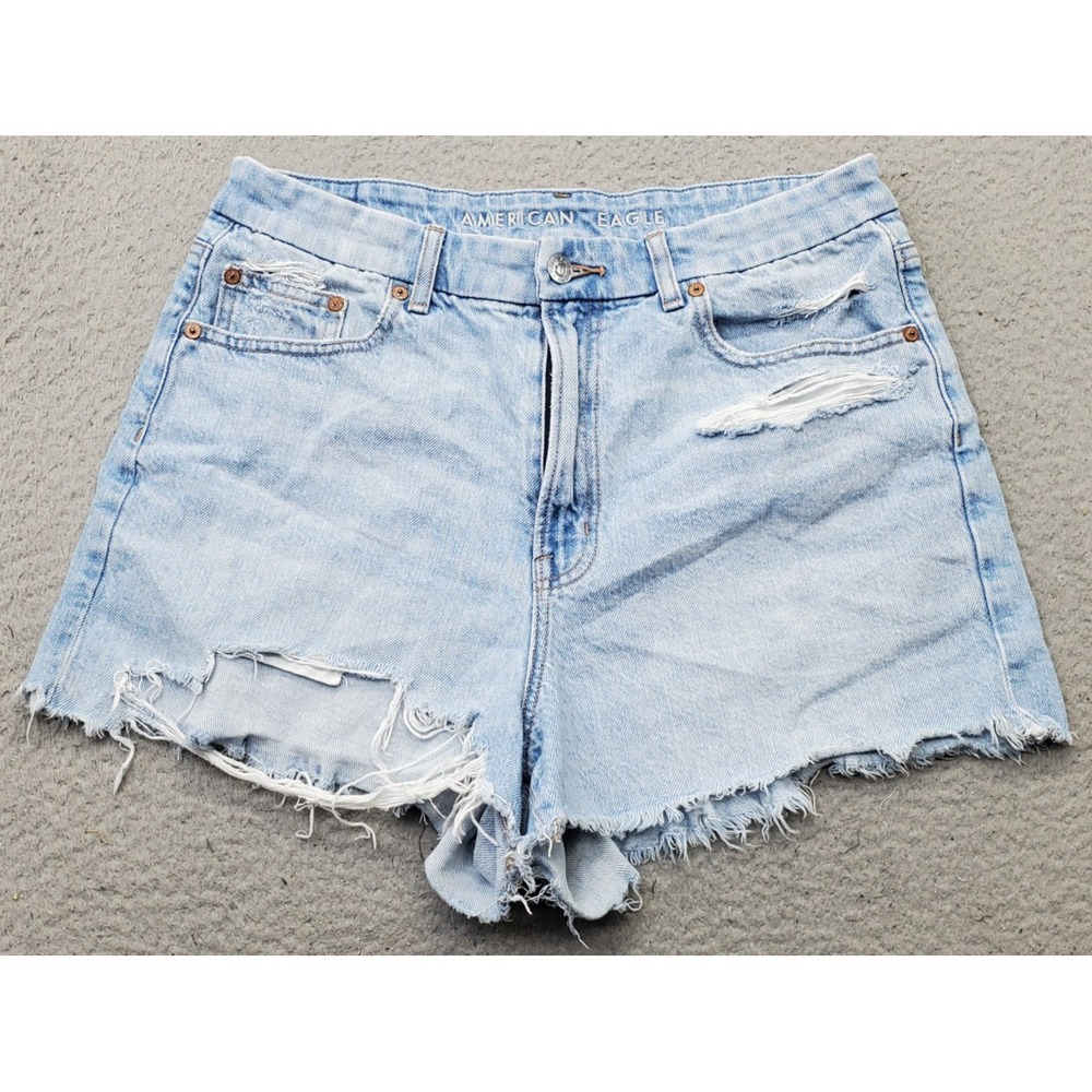 American Eagle Curvy 90s Boyfriend Shorts Women 10 Blue Denim Distressed Stretch